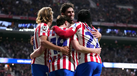 Jogadores do Atlético Madrid festejam golo frente ao Tottenham na Liga dos Campeões
