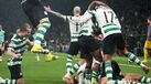 Jogadores do Sporting celebram vitória contra o Bodo/Glimt nos oitavos da Liga dos Campeões