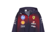 Casaco da Ferrari com logótipos de patrocinadores como HP, Shell, e IBM
