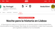 'As' fala numa 'noite para a história em Lisboa', reforçando que a 'remontada' do Sporting é 'a mais cruel de sempre'