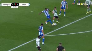 Sporting pediu penálti de Pablo Rosario sobre Suárez neste lance: árbitro e VAR mandaram seguir