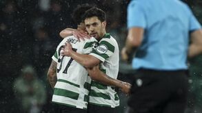 Jogadores do Sporting celebram golo frente ao Bodo/Glimt na Liga dos Campeões