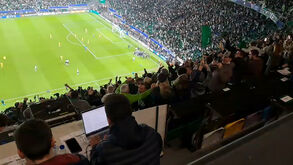 Tudo a saltar: jogadores e equipa técnica do Sporting invadem relvado com o golo de Rafael Nel