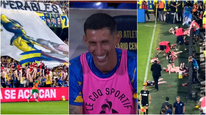 Adeptos do Rosario Central provocam rival com tarja sexual e bonecas insufláveis e Di María ri-se no banco