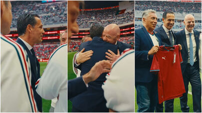 O abraço entre Proença e Infantino no relvado do Azteca e a camisola oferecida a Negrete