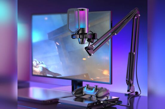 Microfone Fifine para streaming, gaming e podcast com braço, suporte e filtro pop por 40€