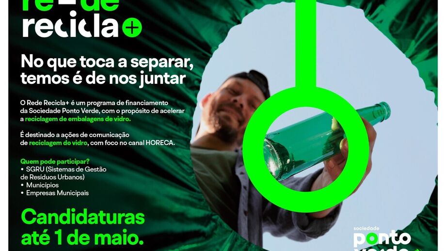 Candidaturas ao Rede Recicla+ para acelerar a reciclagem de embalagens de vidro até 1 de maio