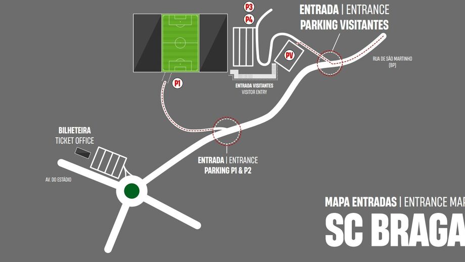 Mapa de acesso ao Municipal de Braga 