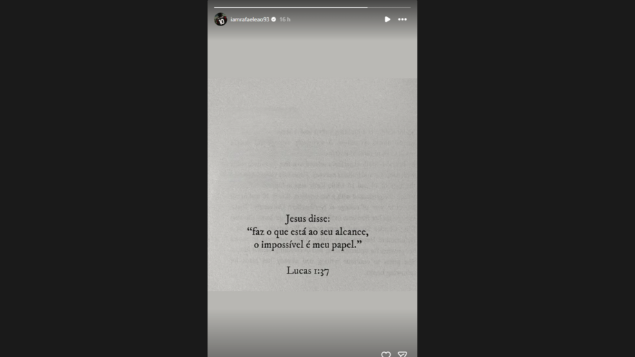 Rafael Leão partilha 'story' com citação bíblica