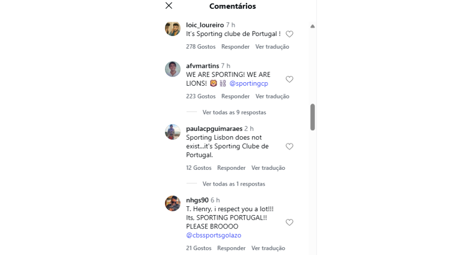 Comentários ao 'Sporting Lisboa' de Henry