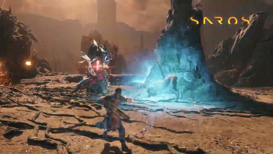 Gameplay de Saros com combate intenso e visual impressionante