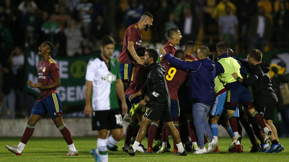 Festa dos jogadores do Alverca após baterem o Sporting em 2019