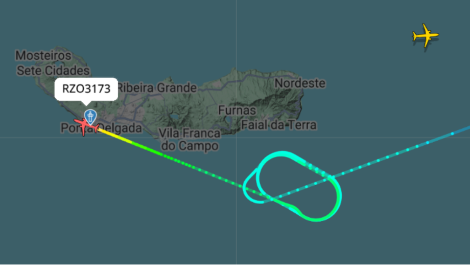 A rota do avião do Gil Vicente antes de aterrar em Ponta Delgada