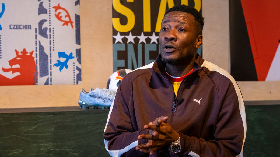 Asamoah Gyan, ex-internacional ganês, em entrevista a Record durante o evento da PUMA em Nova Iorque, EUA
