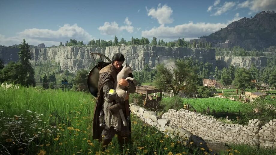 Em Crimson Desert, Hernand interage num mundo vasto