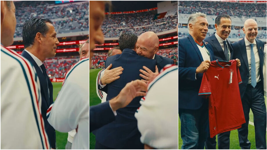 Presidente da FPF confraternizou com o líder da FIFA e com o ex-Sporting momento antes do particular entre México e Portugal