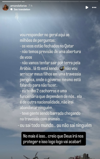 A 'story' de Amanda Farias, mulher de Lucas Veríssimo