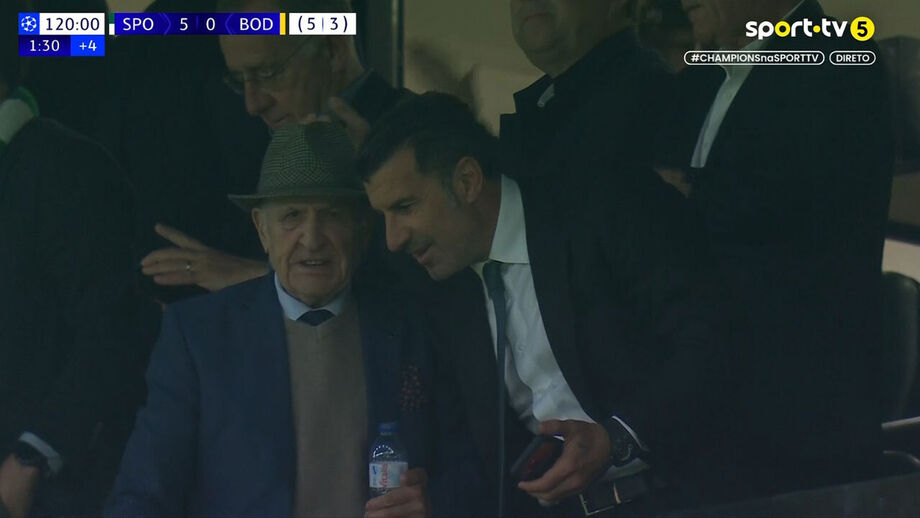 Luís Figo com o pai nas bancadas de Alvalade