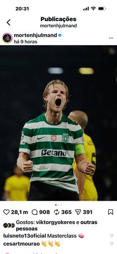 Publicação de Hjulmand conta com 'gosto' de Gyökeres