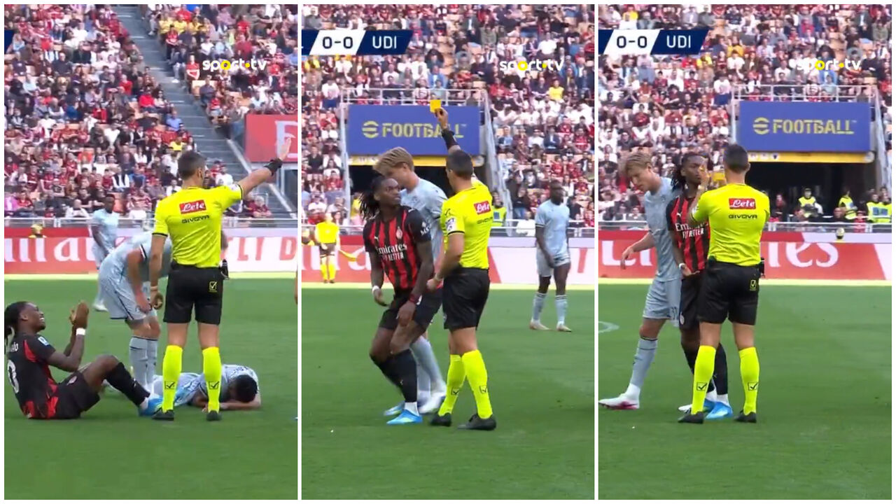 Cartão amarelo durante o jogo entre o AC Milan e o Udinese
