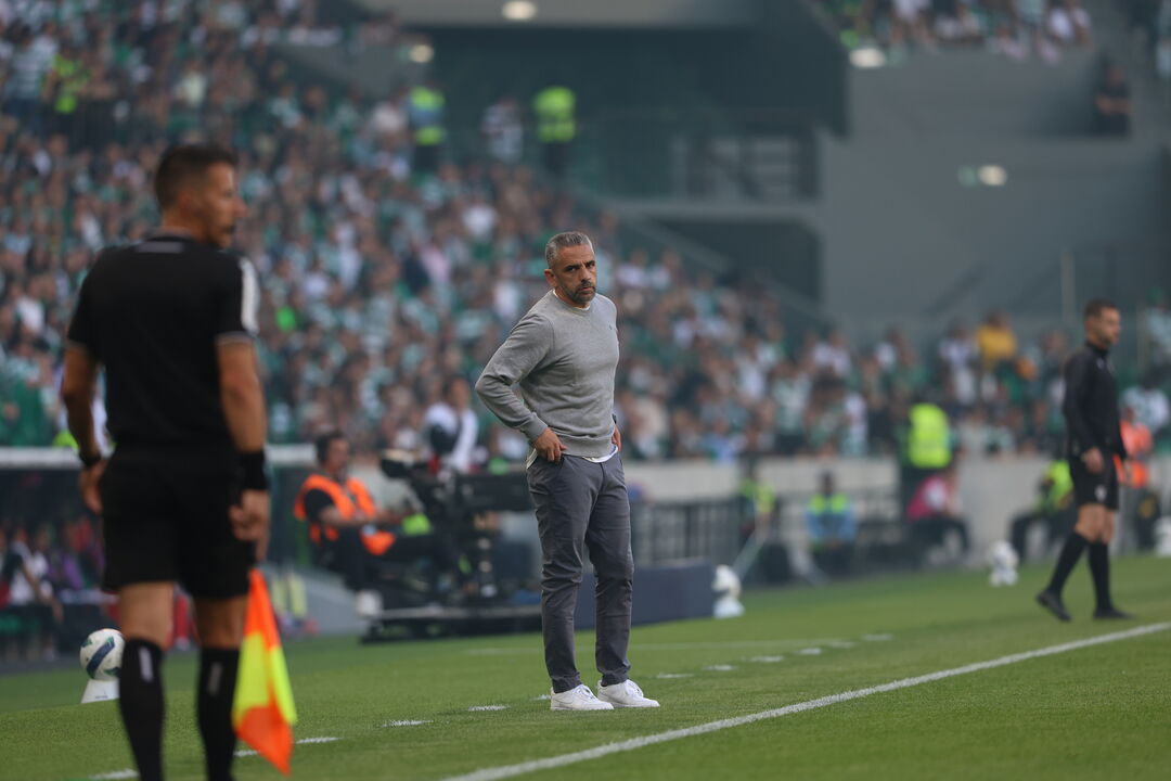 Rui Borges no banco do Sporting durante o dérbi