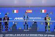 O pódio do GP Espanh com o vencedor Alex Márquez, Bezzecchi (2.º) e Giannantonio (3.º)
