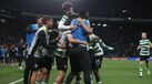 Jogadores do Sporting celebram golo frente ao Santa Clara em jogo da Liga Portugal