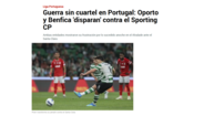 'Marca': Guerra sem quartel em Portugal - FC Porto e Benfica disparam contra Sporting