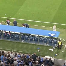 <![CDATA[ O momento em que Pote atirou cartolinas vindas da bancada para dentro do campo ]]>