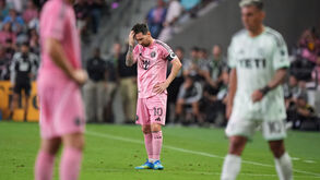 Messi reage durante o duelo entre o Inter Miami e o Austin