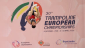 João Caeiro e Gonçalo Costa nas meias-finais do Campeonato Europeu de trampolins em Portimão