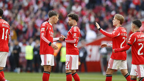 Jogadores do Benfica festejam frente ao Nacional