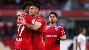 Jogadores do Gil Vicente celebram após o golo marcado