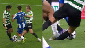 O lance entre Gabri Veiga e Hjulmand, aos minuto 14 dio clássico