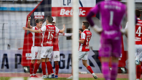 Jogadores do Sp. Braga festejam golo frente ao Casa Pia
