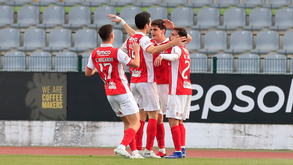 Jogadores do Sp. Braga festejam golo de Pau Víctor frente ao Casa Pia