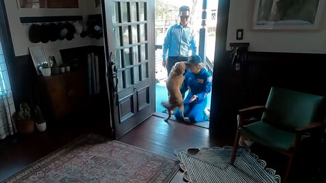 Pura felicidade: o momento em que a astronauta Christina Koch reencontra a sua cadela no regresso a casa 