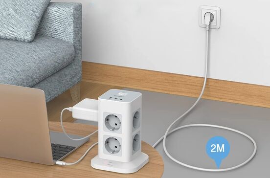 Torre Tessan Power Strip: solução de conectividade com cabo de dois metros