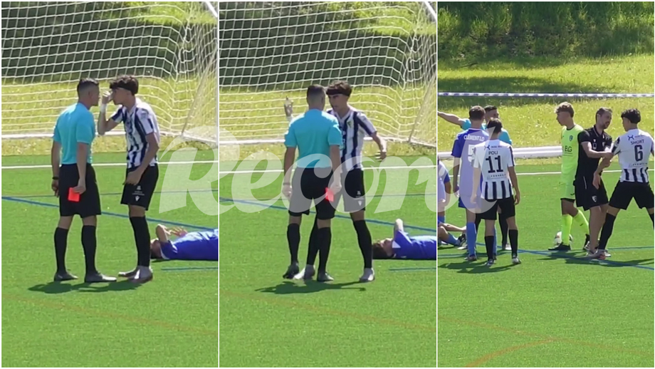 Imagens do momento em que jogador dos sub-17 do FC Foz é expulso após entrada duríssima no Porto International Cup