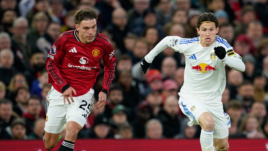 Manuel Ugarte durante o Leeds-Manchester United