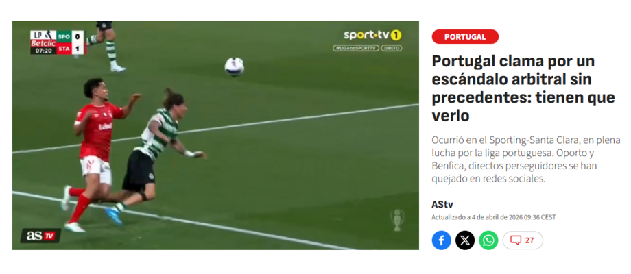 'AS': Portugal passa por um escândalo arbitral sem precedentes