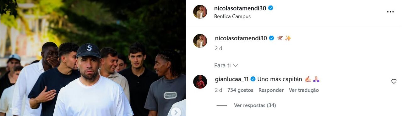 O pedido de Prestianni no Instagram de Nicolás Otamendi