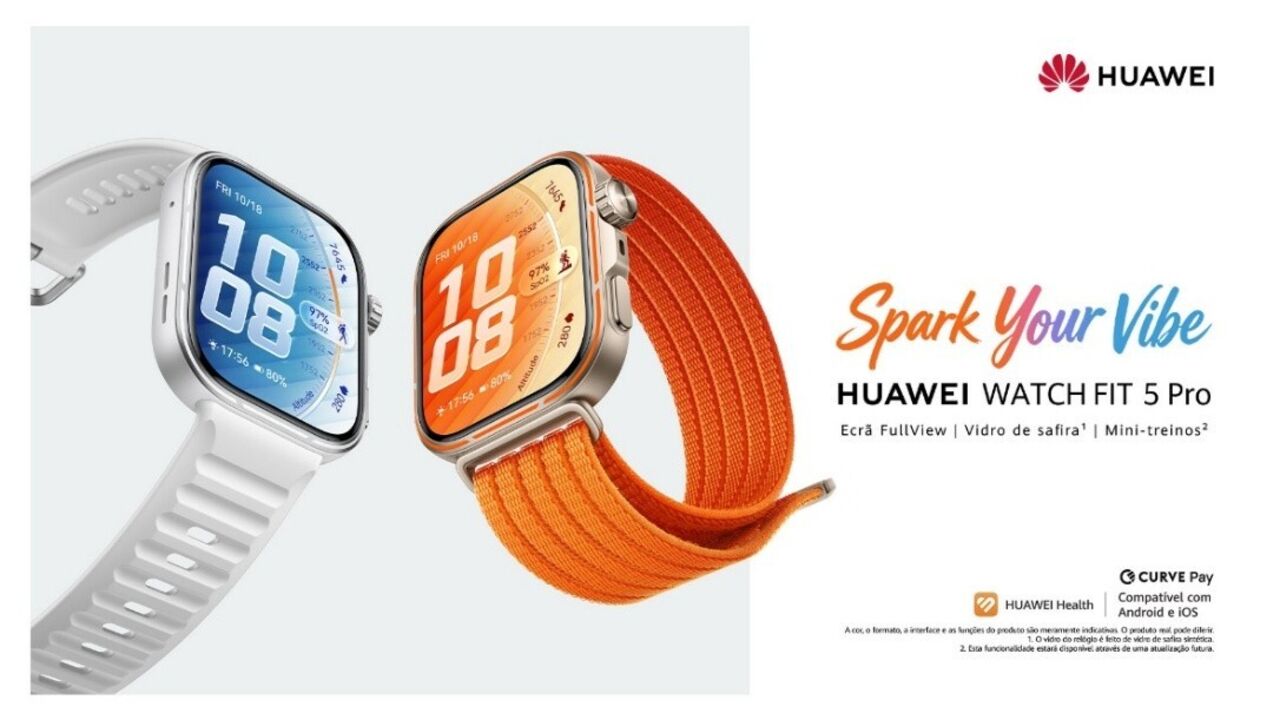 Huawei Watch Fit 5 Pro: ecrã FullView, vidro de safira e mini-treinos