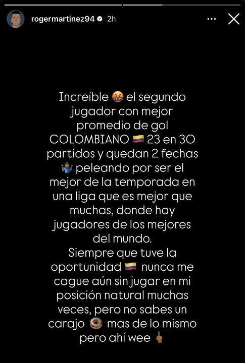 O 'story' de Roger Martínez no Instagram