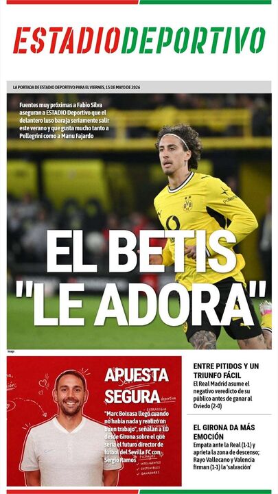 A manchete do Estadio Deportivo esta sexta-feira, 15 de maio