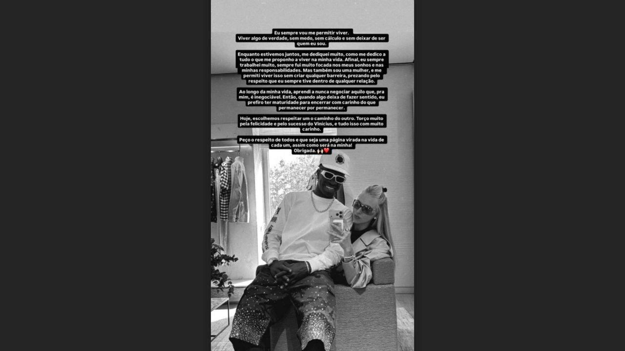 O story de Virgínia a anunciar o fim da relação com Vinícius Jr.