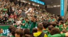 Adeptos do Sporting festejam a vitória na Champions no Pavilhão João Rocha