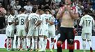 Jogadores do Real Madrid celebram no jogo contra o Ath. Bilbao