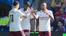 Jogadores do Arsenal celebram no jogo contra o Crystal Palace, na Premier League