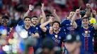 Jogadores do PSG celebram a vitória contra o Arsenal